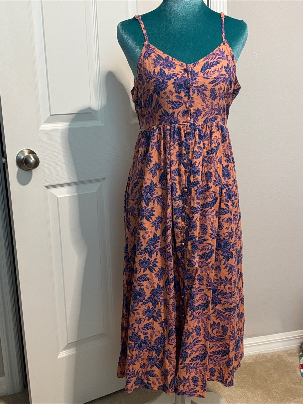 Universal Thread Peach Midi Dress with Purple Floral Print